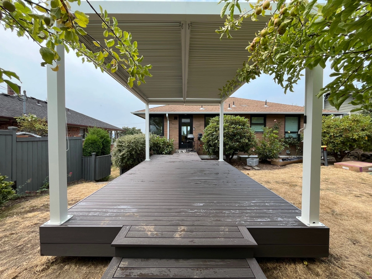 Motorized Louvered Pergola Installation in Seattle, WA | Alki Deck Builders